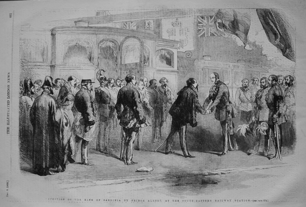 Reception of the King of Sardinia by Prince Albert, at the South-Eastern Railway Station. 1855
