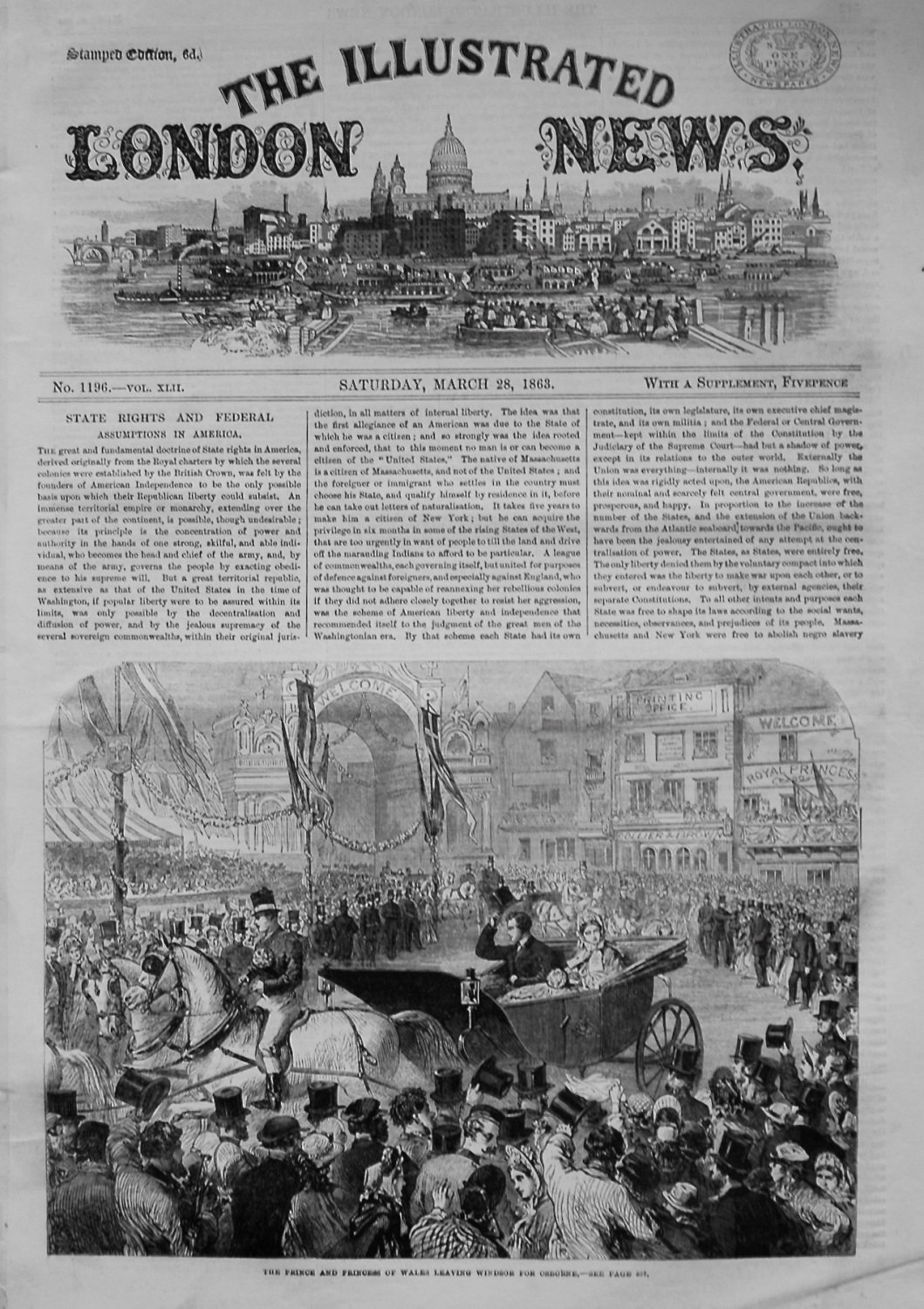 Illustrated London News. March 28th, 1863