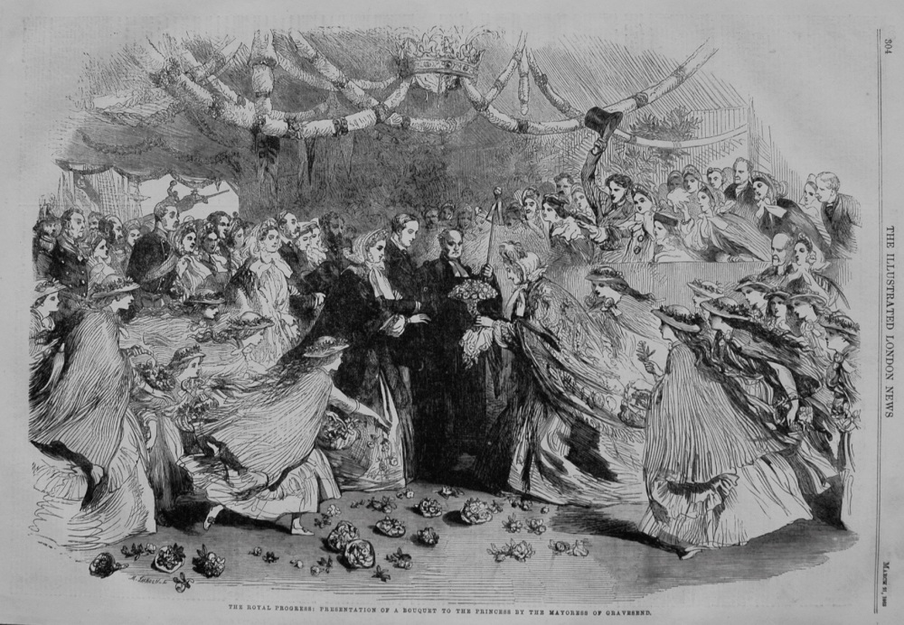 The Royal Progress : Presentation of a Bouquet to the Princess by the Mayoress of Gravesend. 1863