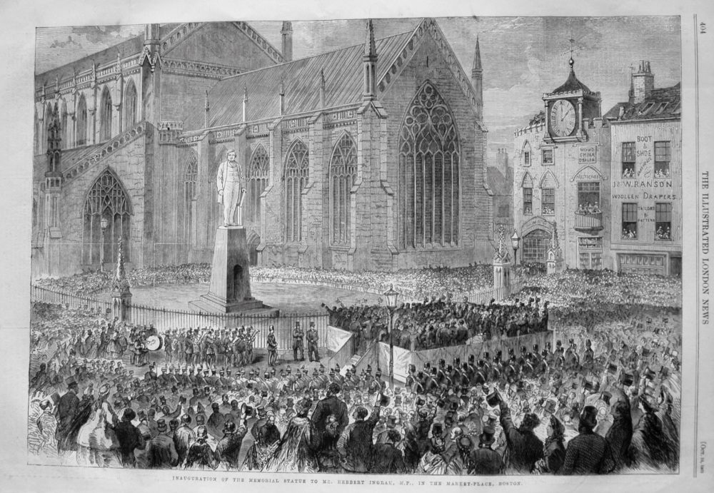Inauguration of the Memorial Statue to Mr. Herbert Ingram, M.P., in the Market-Place, Boston. 1862