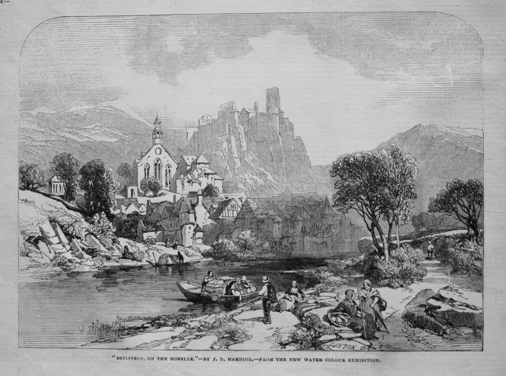 "Beilstein, on the Moselle."- by J. D. Harding.- from the New Water Colour Exhibition. 1845