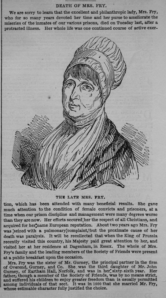The Late Mrs. Fry. 1845