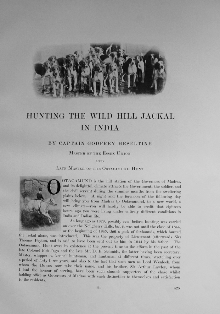 Hunting the Wild Hill Jackal in India. By Captain Godfrey Heseltine. 1912