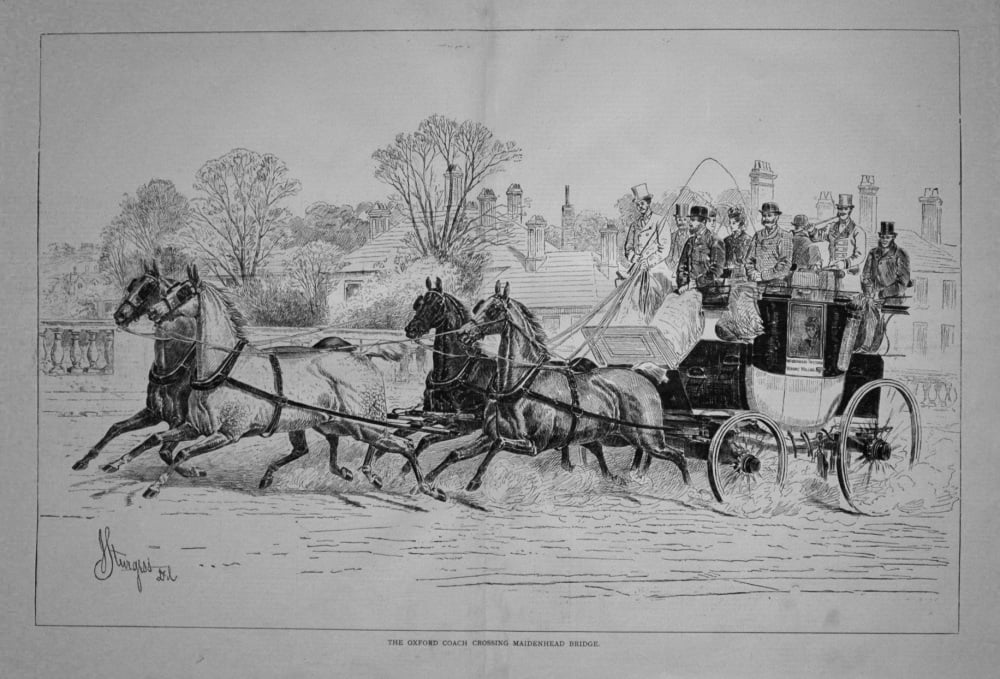 The Oxford Coach Crossing Maidenhead Bridge. 1876