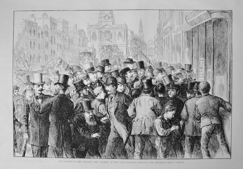 Excitement in the Strand.- The Window of the "Illustrated Sporting and Dramatic News" Office. 1876