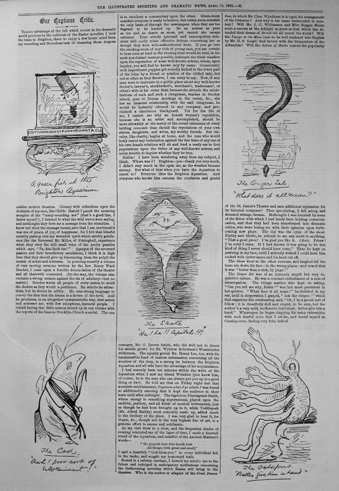 Our Captious Critic. April 15th, 1876.  :  Brighton Aquarium.