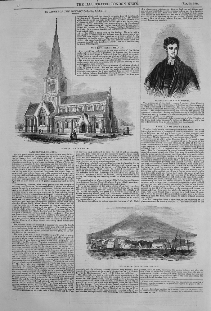 Camberwell Church. The Rev. Henry Melvill. Eruption of Mount Etna. 1844.