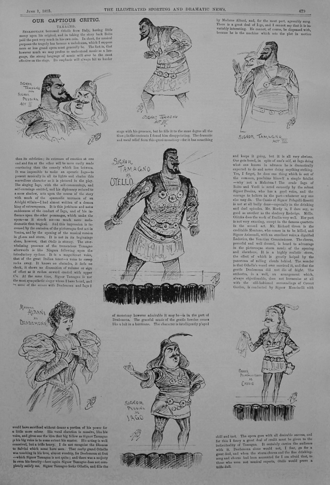 Our Captious Critic, June 1st, 1895.  :  "Tamagno," who stars as Otello at Covent Garden.