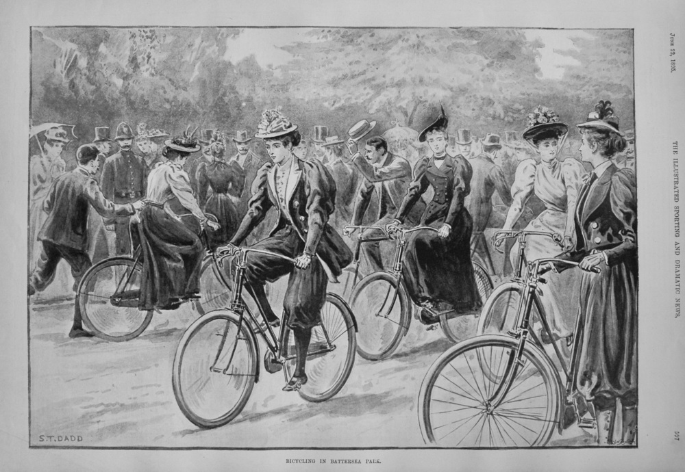 Bicycling in Battersea Park. 1895