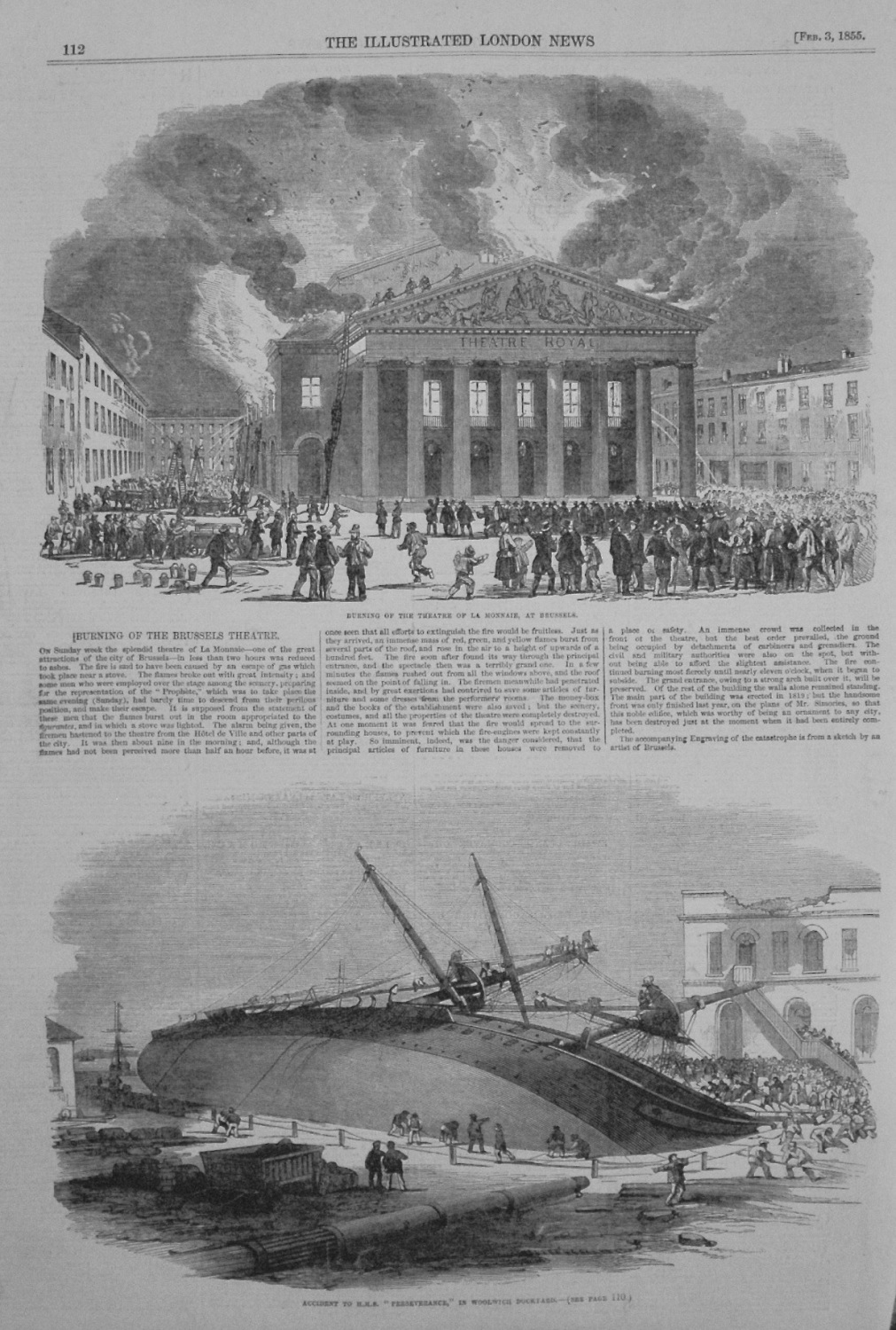 Burning of the Brussels Theatre. (La Monnaie) 1855