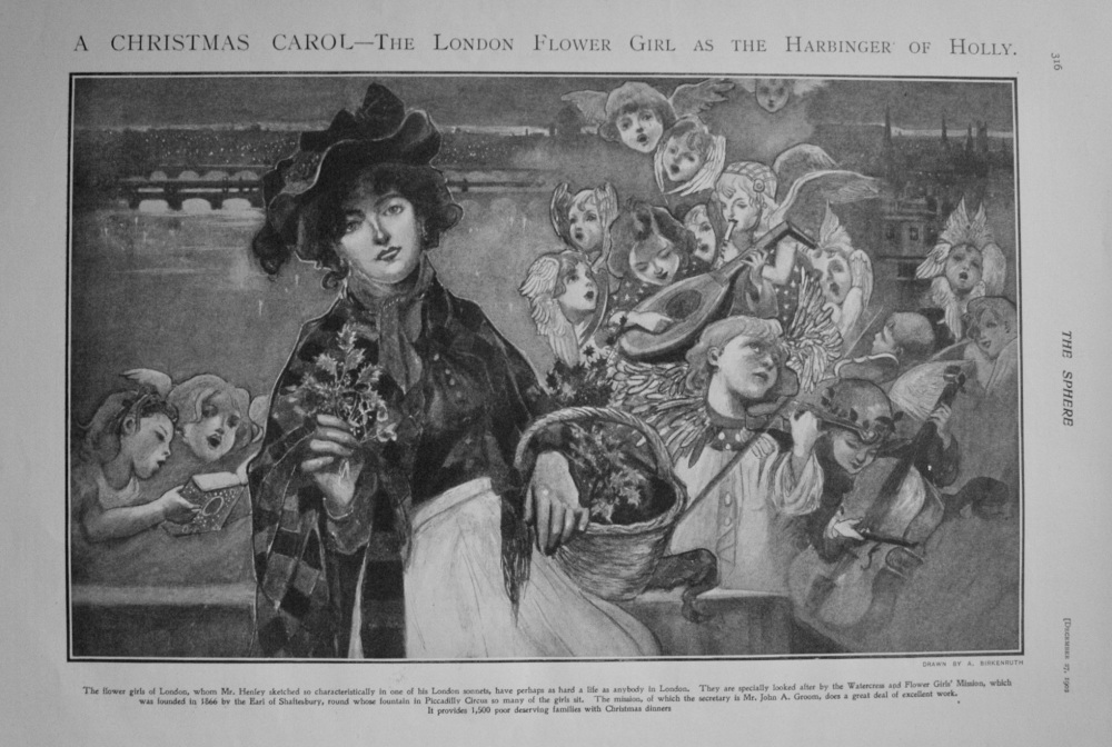 A Christmas Carol - The London Flower Girl as the Harbinger of Holly. 1902