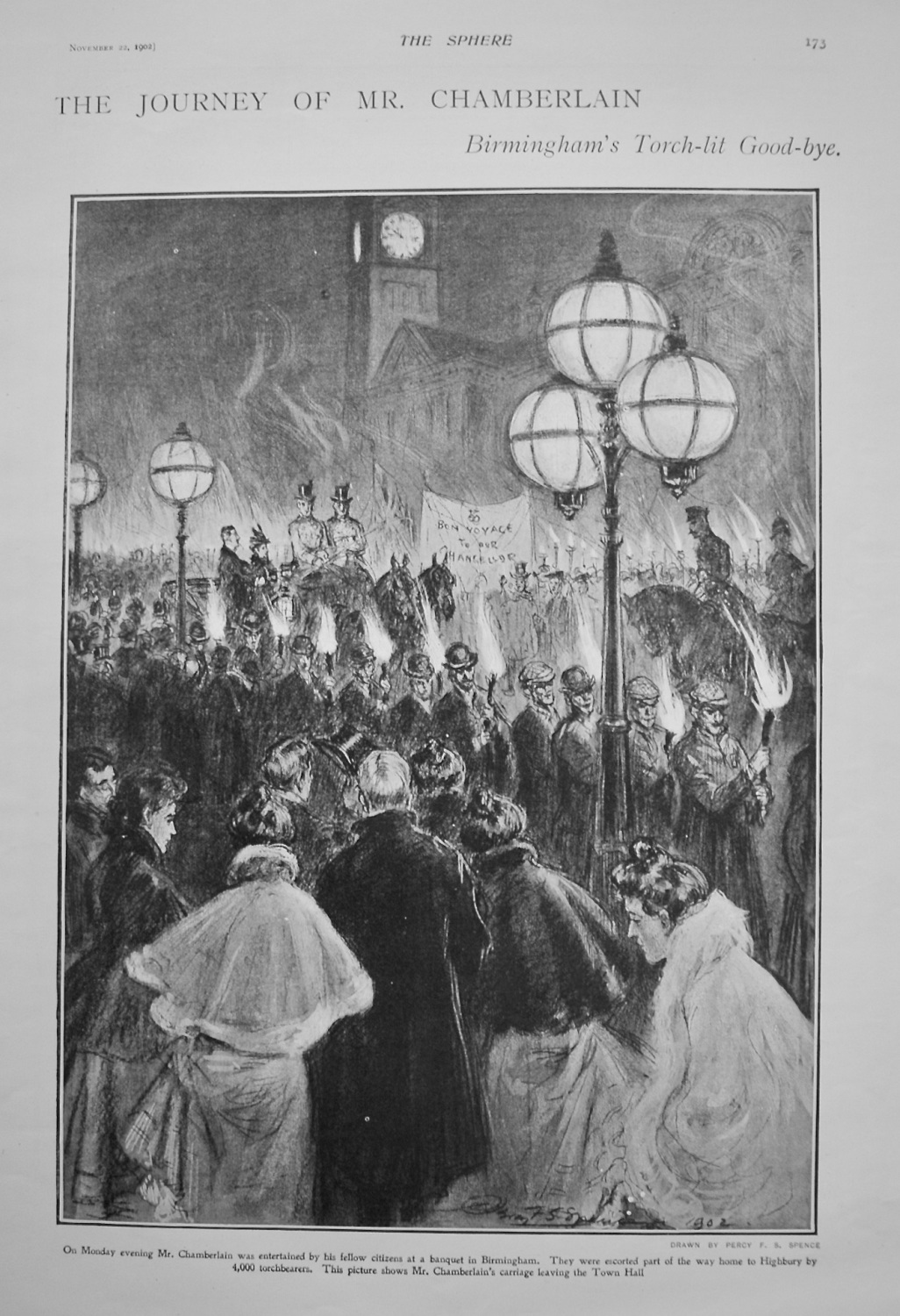 The Journey of Mr. Chamberlain - Birmingham's Torch-lit Good-bye. 1902