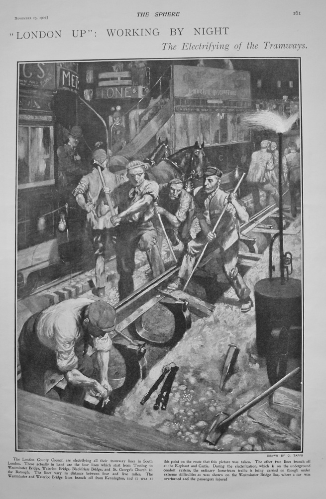 "London" : Working by Night. (The Electrifying of the Tramways.) 1902