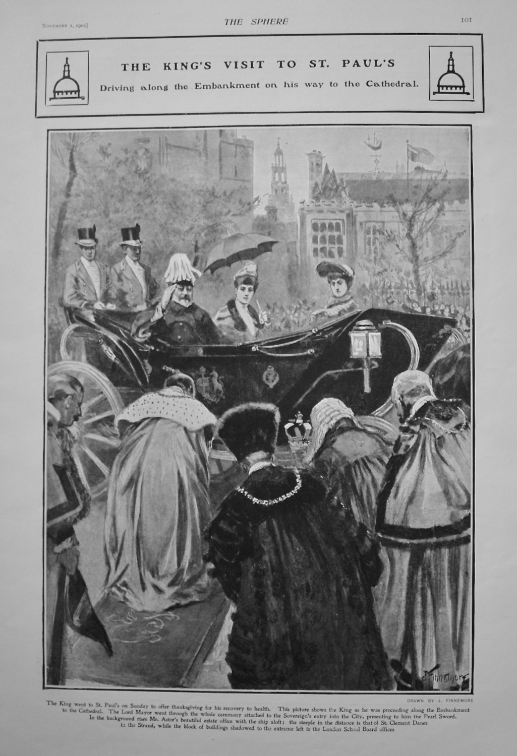 The King's Visit to St. Paul's - Driving along the Embankment on his way to