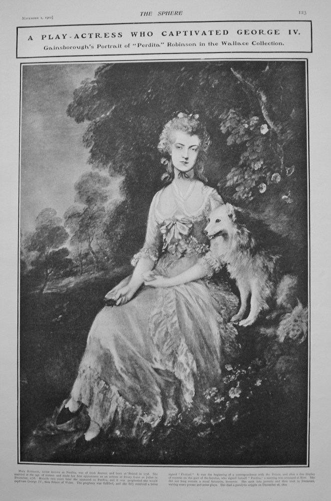 A Play-Actress who Captivated George IV. - Gainsborough's Portrait of "Perdita" Robinson in the Wallace Collection. 1902.