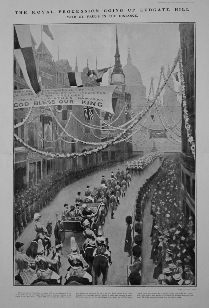 The Royal Procession Going Up Ludgate Hill with St. Paul's in the Distance. 1902