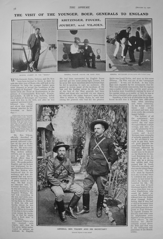 Visit of the Younger Boer Generals to England. Kritzinger, Fouche, Joubert, and Viljoen. 1902