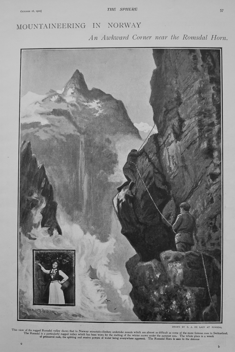 Mountaineering in Norway - An Awkward Corner near the Romsdal Horn. 1902