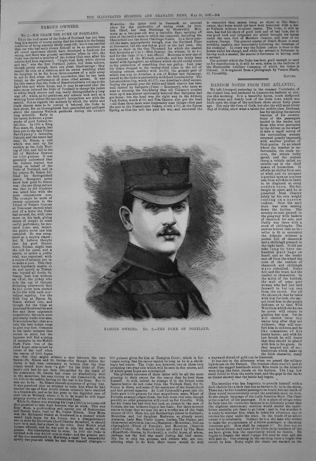 Famous Owners. No. 2.- His Grace the Duke of Portland. 1887