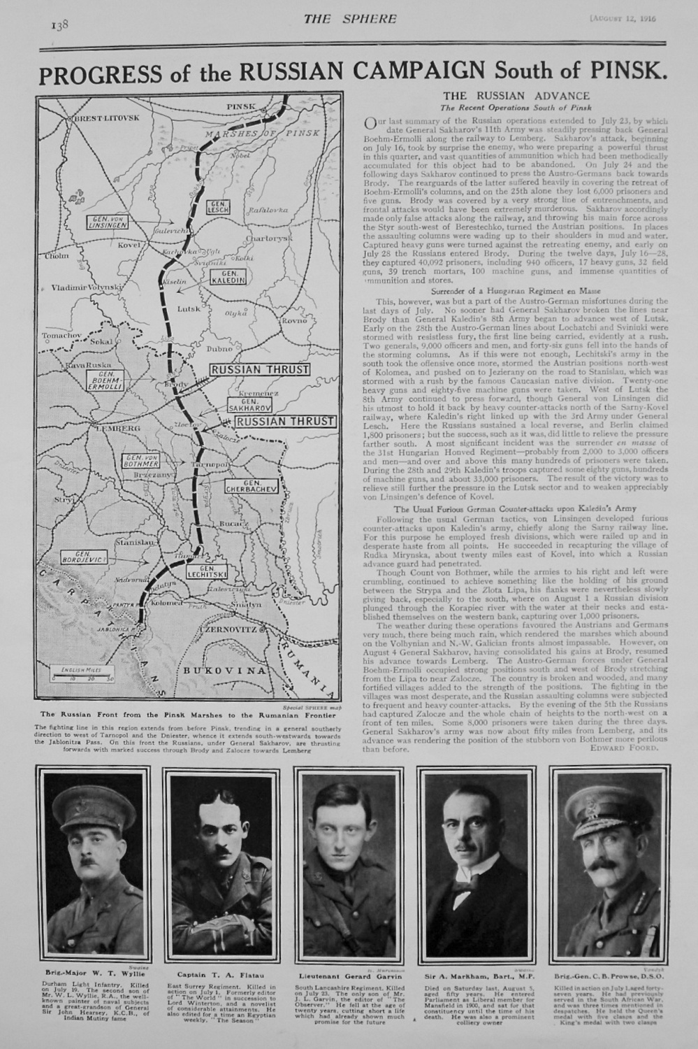 Progress of the Russian Campaign South of Pinsk. 1916.