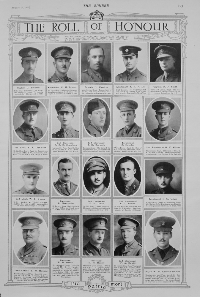 The Roll of Honour. August 19th, 1916.