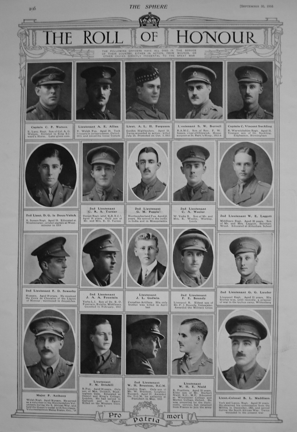 The Roll of Honour. September 30th, 1916.