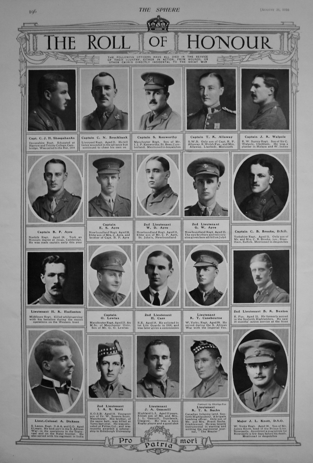 The Roll of Honour. August 26th, 1916.