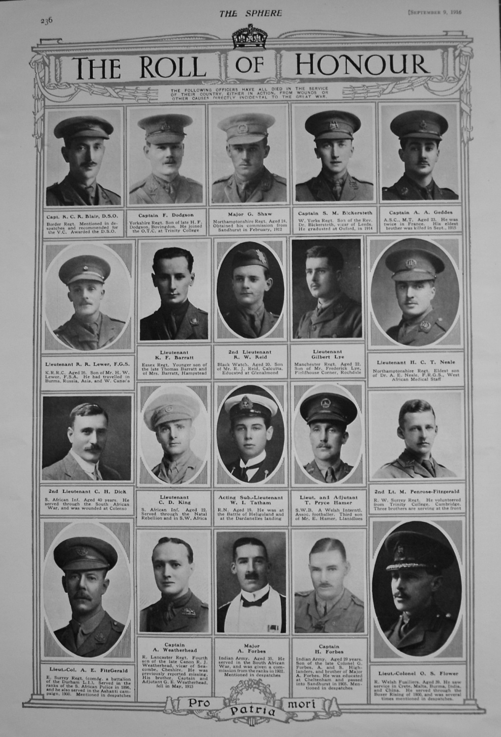 The Roll of Honour. September 9th, 1916.