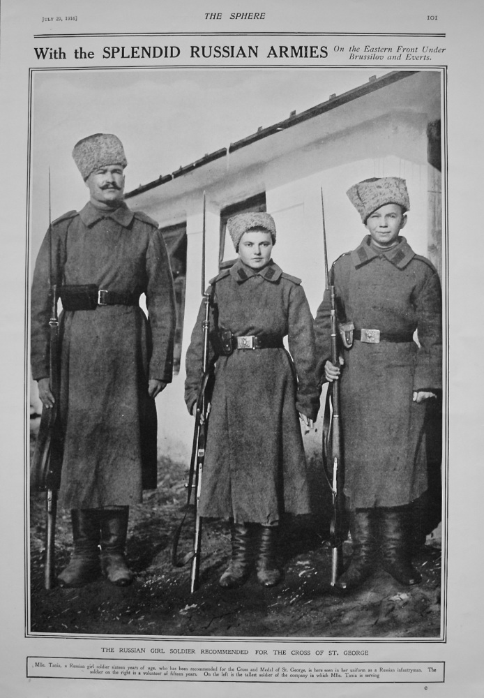 Russian Girl Soldier Recommended for the Cross of St. George. 1916.
