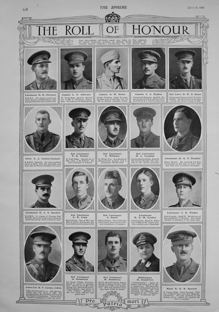 The Roll of Honour. July 29th, 1916.