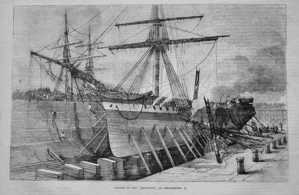 Burning of the "Mauritius," at Southampton. 1855