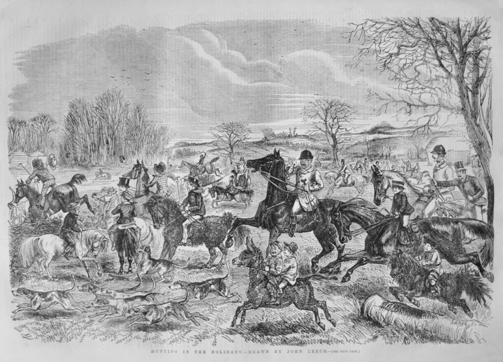 Hunting in the Holidays.- Drawn by John Leech. 1855