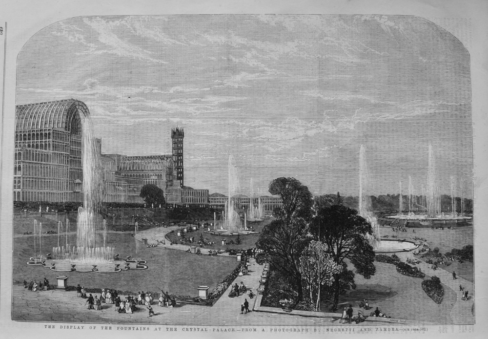 The Display of the Fountains at the Crystal Palace.- From a Photograph by Negretti and Zambra. 1855