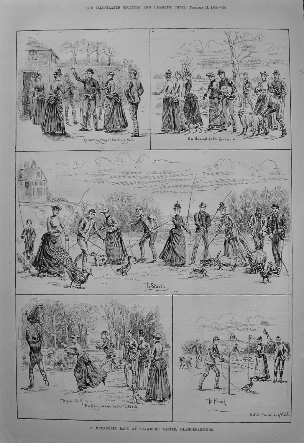 A Menagerie Race at Sgawrddu Castle, Glamorganshire. 1888