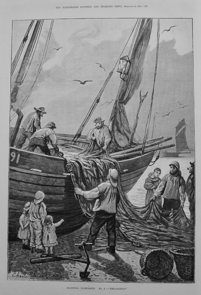 Hastings Fishermen. No.3.- "Unloading." 1888