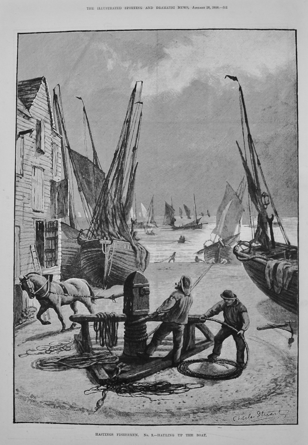 Hastings Fishermen. No.2.- Hauling up the Boat. 1888