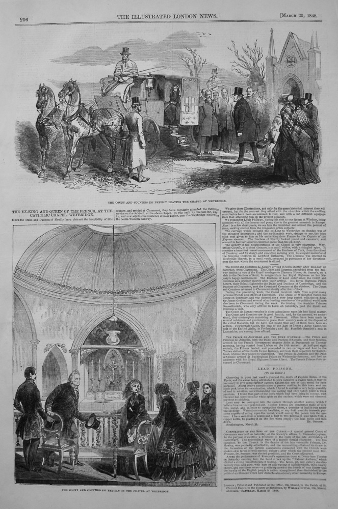 The Ex-King and Queen of the French, at the Catholic Chapel, Weybridge. 1848