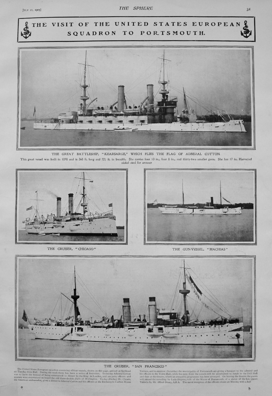 Visit of the United States European Squadron to Portsmouth. 1903