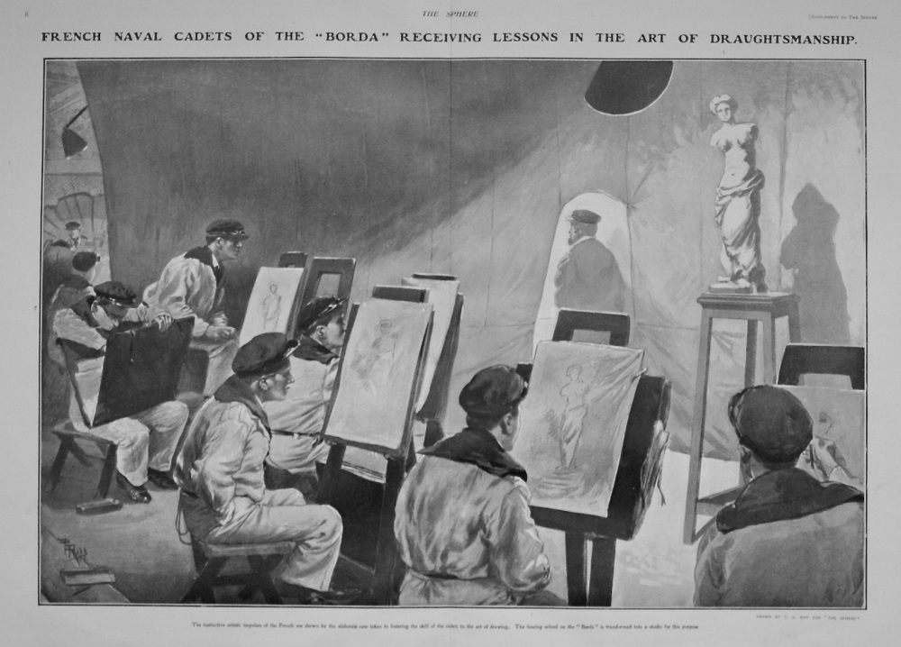French Naval Cadets of the "Borda" Receiving Lessons in the Art of Draughtsmanship. 1903