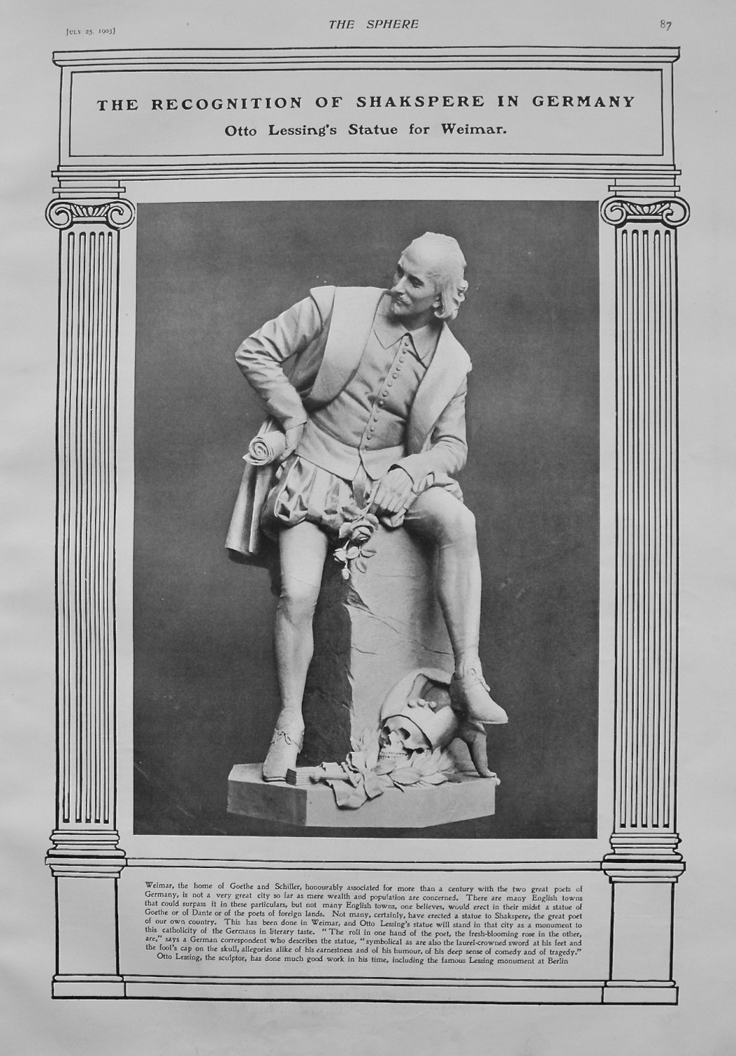 The Recognition of Shakspere in Germany : Otto Lessing's Statue for Weimar.