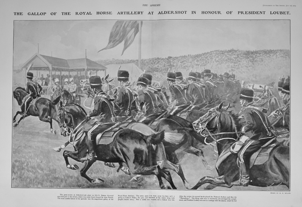 The Gallop of the Royal Horse Artillery at Aldershot in Honour of President Loubet. 1903