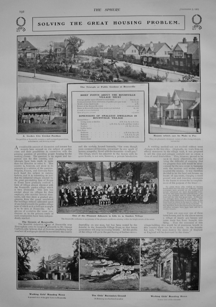 Solving the Great Housing Problem. (Bournville Garden Village) 1903