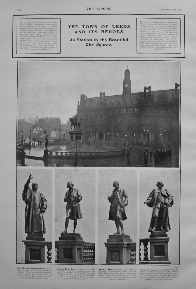 The Town of Leeds and its Heroes as Statues in the Beautiful City Square. 1903