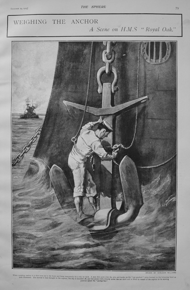 Weighing the Anchor : A Scene on H.M.S. "Royal Oak." 1903