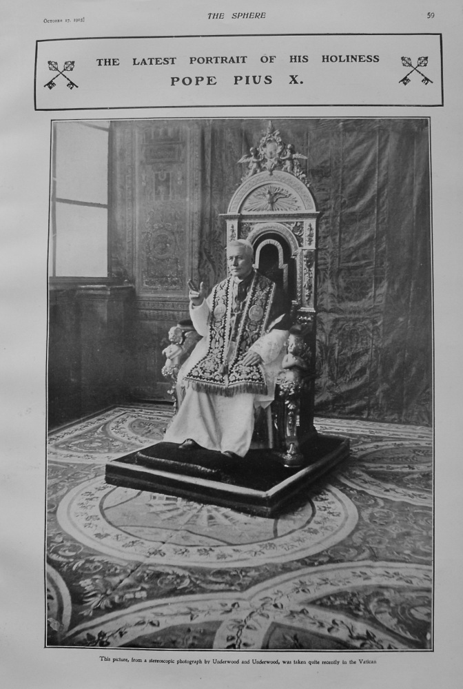 The Latest Portrait of his Holiness Pope Pius X. 1903