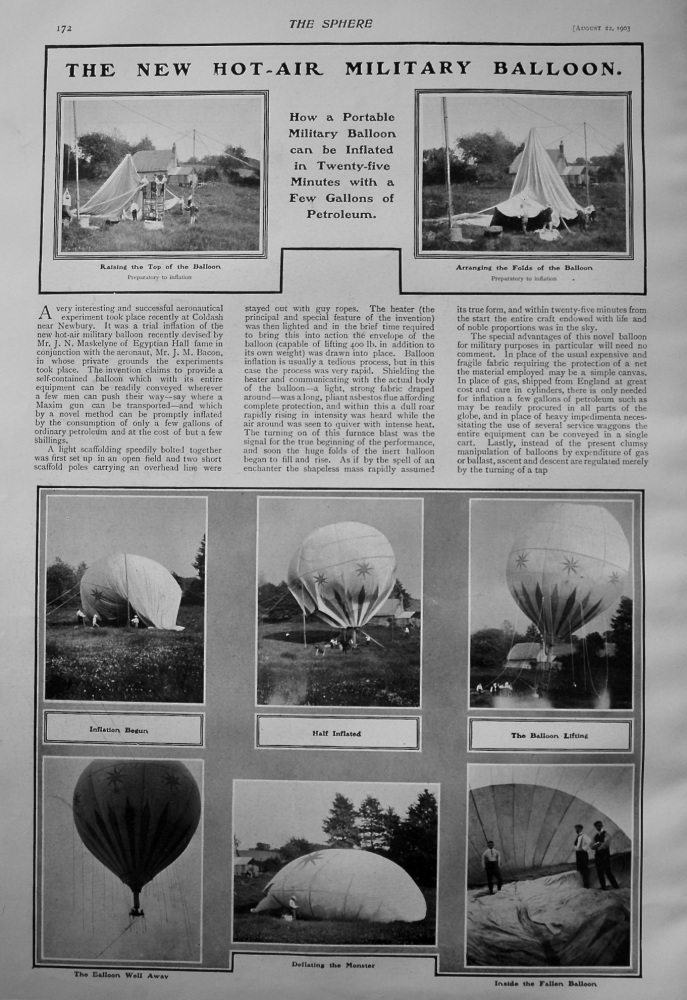 The New Hot-Air Military Balloon : How a Portable Military Balloon can by Inflated in Twenty-Five Minutes with a Few Gallons of Petroleum. 1903