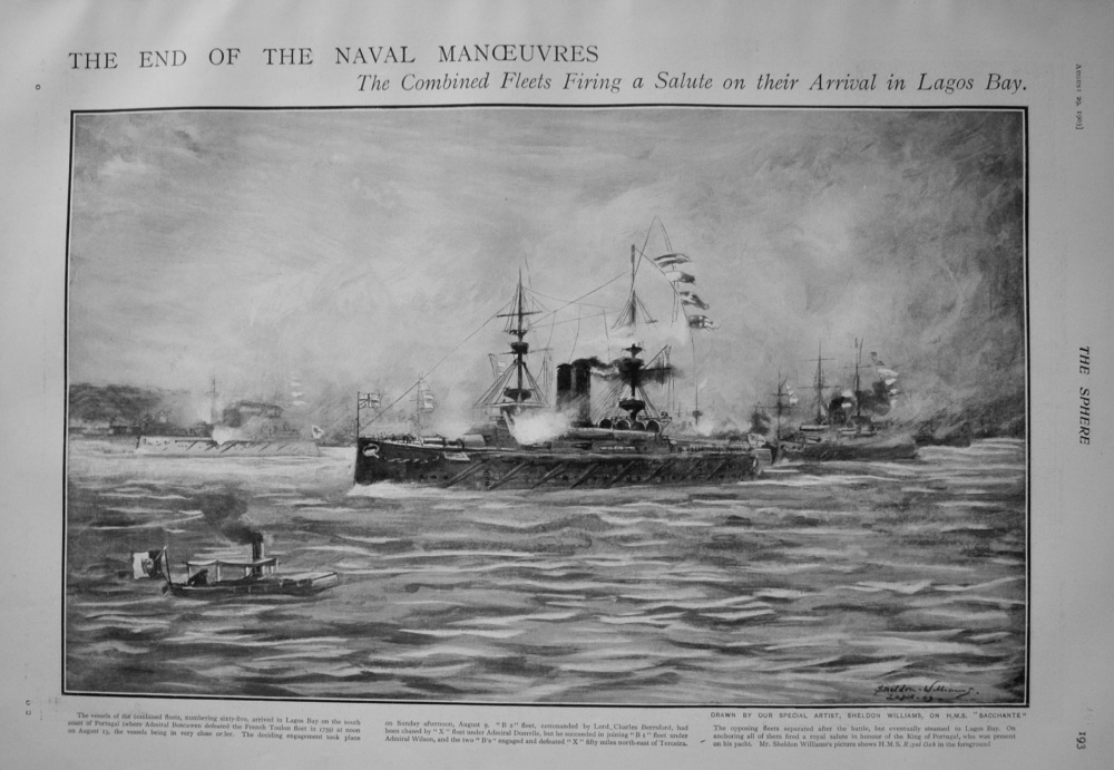 The End of the Naval Manoeuvres : The Combined Fleets Firing a Salute on their Arrival in Lagos Bay. 1903