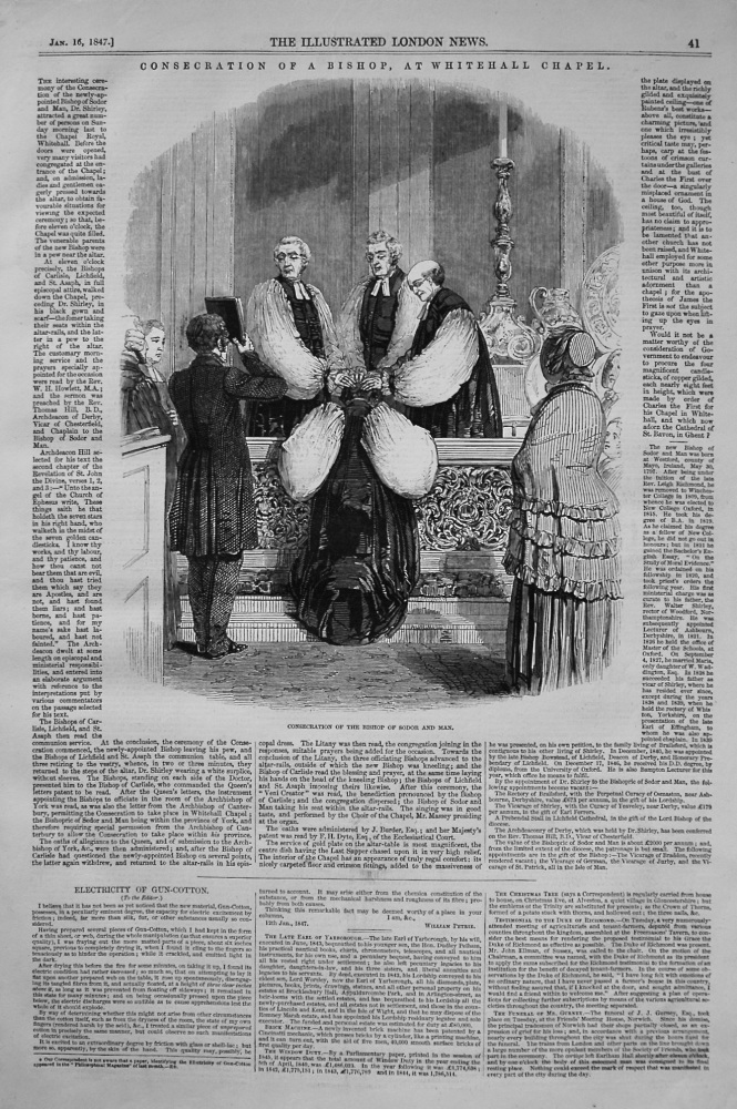 Consecration of the Bishop of Sodor and Man. 1847