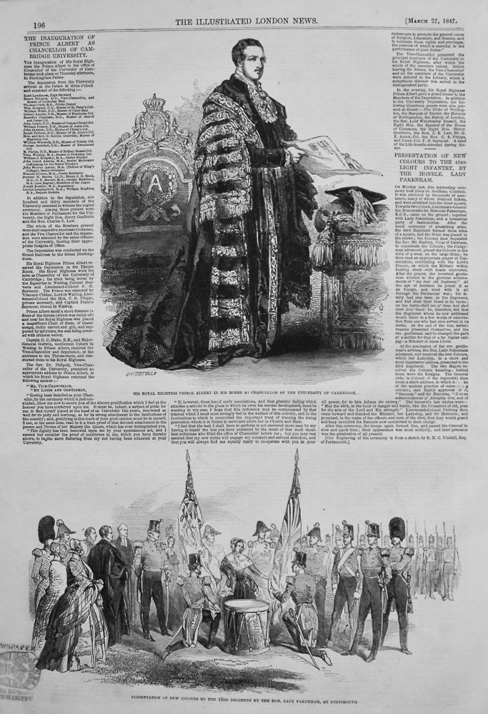 Inauguration of Prince Albert as Chancellor of Cambridge University. 1847