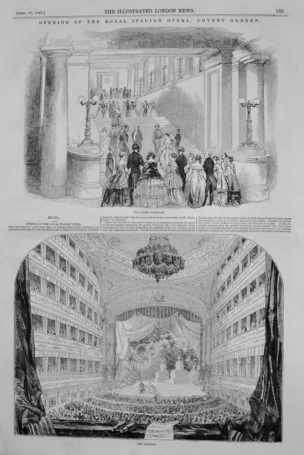 Opening of the Royal Italian Opera, Covent Garden. 1847